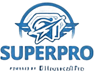 Blue logo featuring a stylized rocket ship inside a circular border, with the word “SUPERPRO” in bold letters below and smaller Thai text underneath.